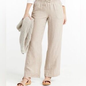 L.L. Bean Women’s Tan White Striped Premium Linen Pull-On Pants - Size 12/Large